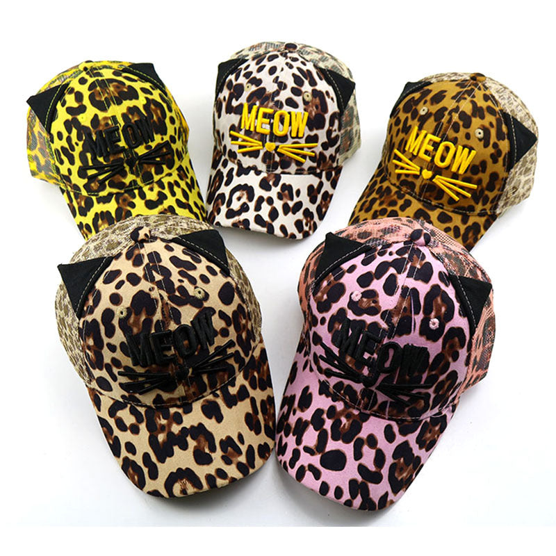 Children's Summer Leopard Print Embroidered Cat Baseball Cap