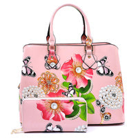 Glossy Flower Printed 3-in-1 Satchel