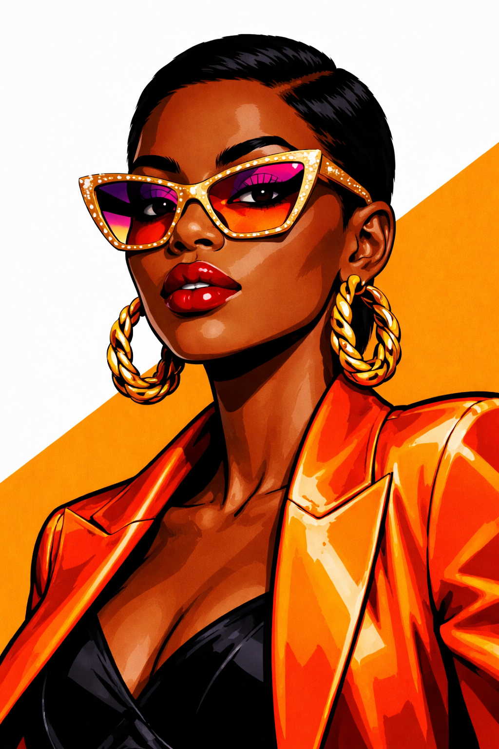 Bold Retro Chic Women's Tee — Afrocentric Sunglasses Portrait