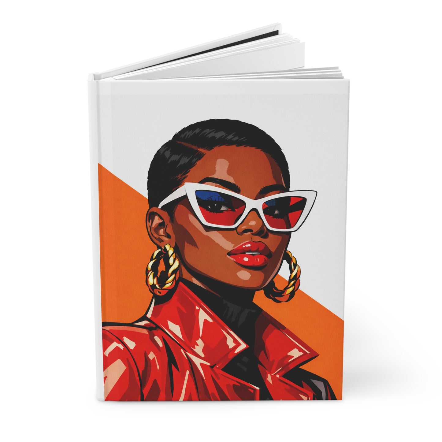 Stylish Red Coat Woman Hardcover Journal – Bold Pop Art Notebook