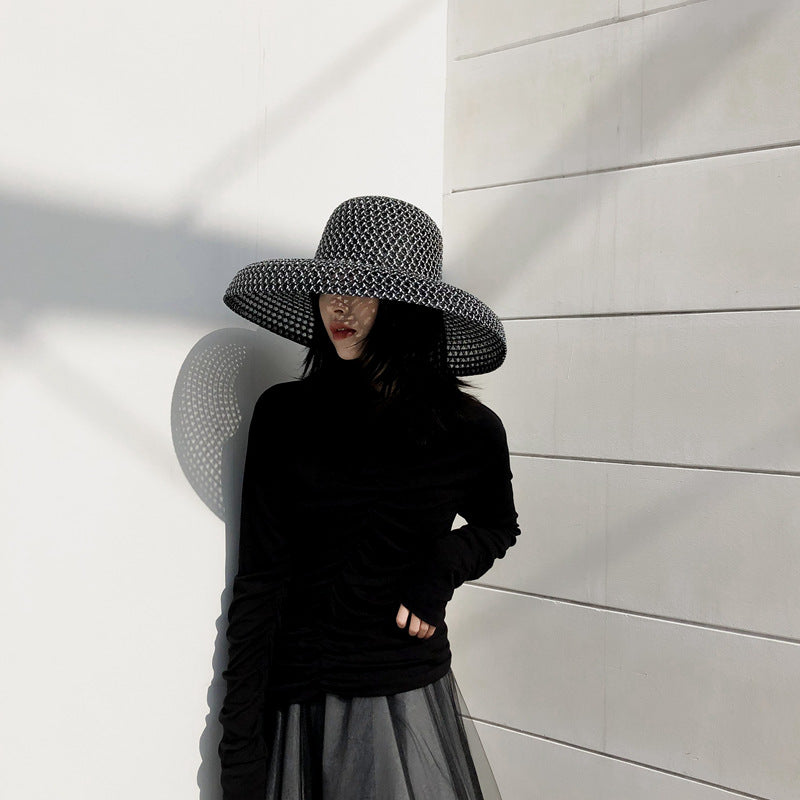 Black Net Red Straw Hat Sun Hat Sunscreen Holiday Seaside Beach Big Brim Summer Sun Hat