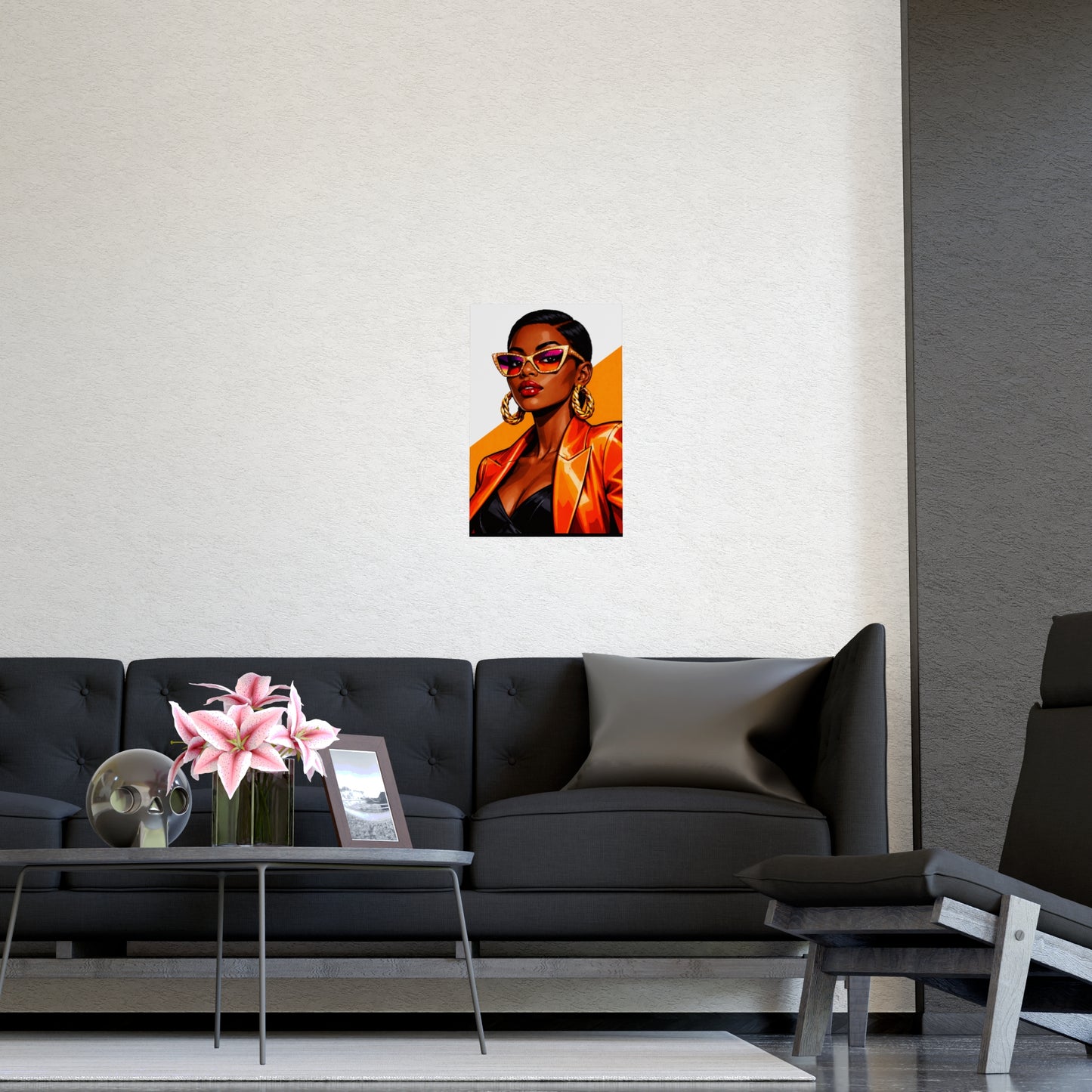 Bold Fashion Portrait Poster — Cool Woman in Orange Blazer (Matte)
