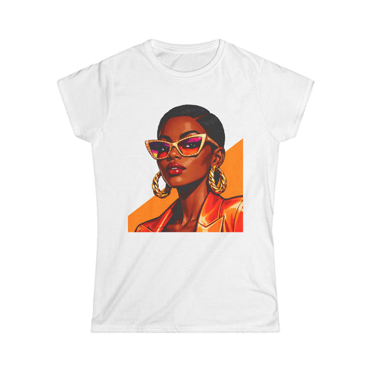 Bold Retro Chic Women's Tee — Afrocentric Sunglasses Portrait