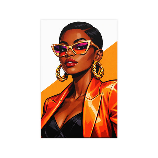 Bold Fashion Portrait Poster — Cool Woman in Orange Blazer (Matte)