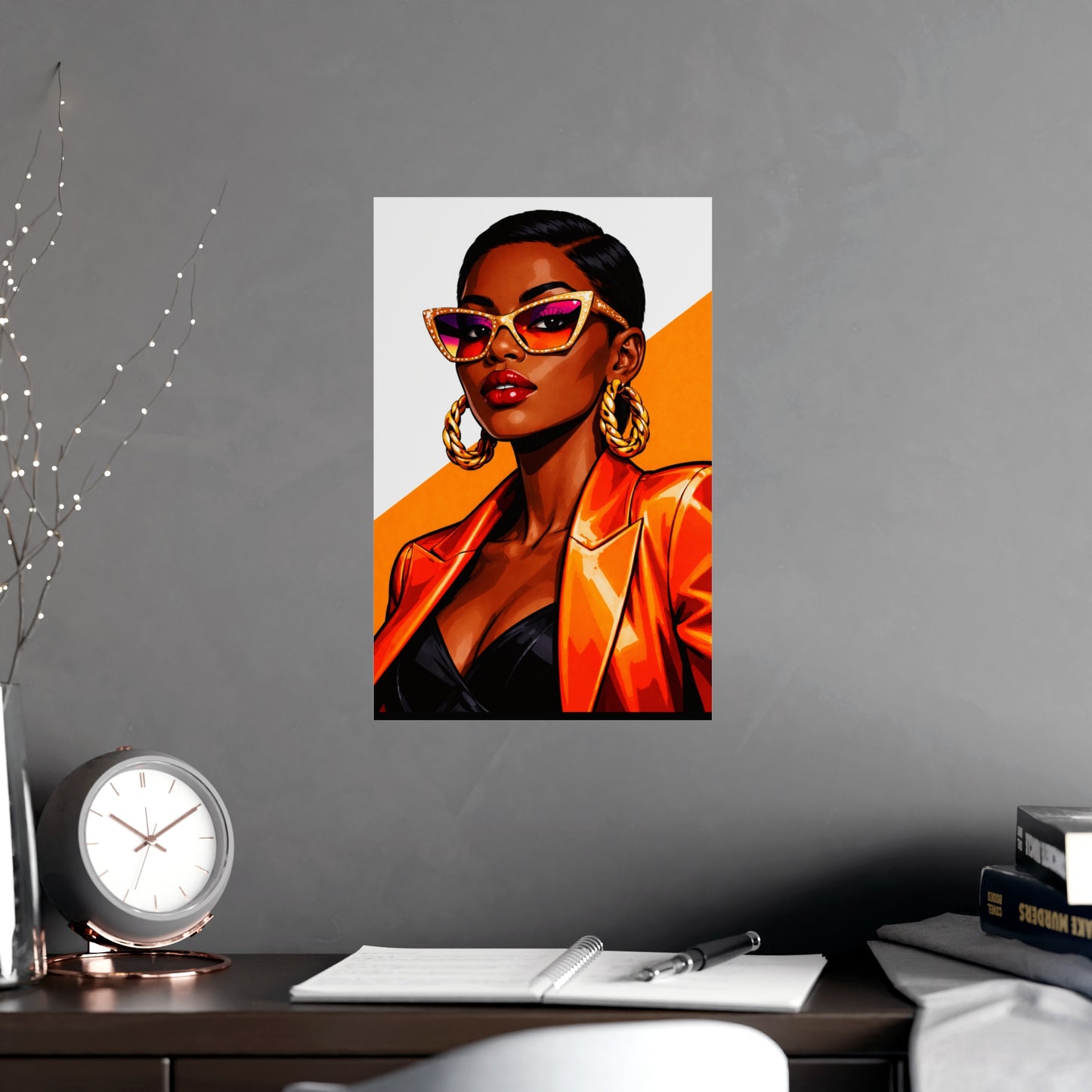 Bold Fashion Portrait Poster — Cool Woman in Orange Blazer (Matte)